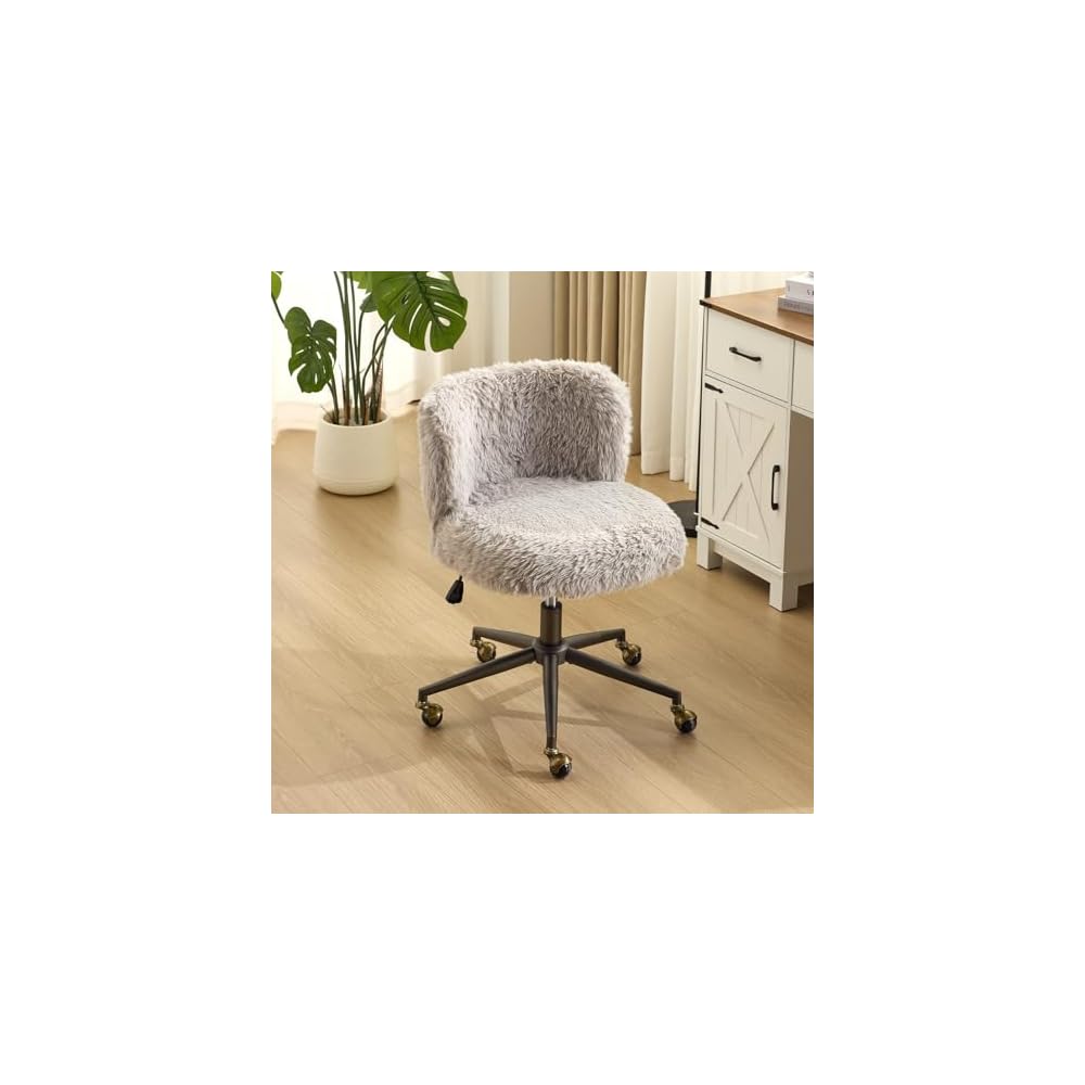 VINGLI Plush Upholstery Vanity Desk Chair with Curved Back & 90-102° Tilt &Adjustable Height, Cute Rolling Chair with Bronze Base & Golden-Bronze 360° Swivel Wheels for Makeup &Home Office,Grass Green
