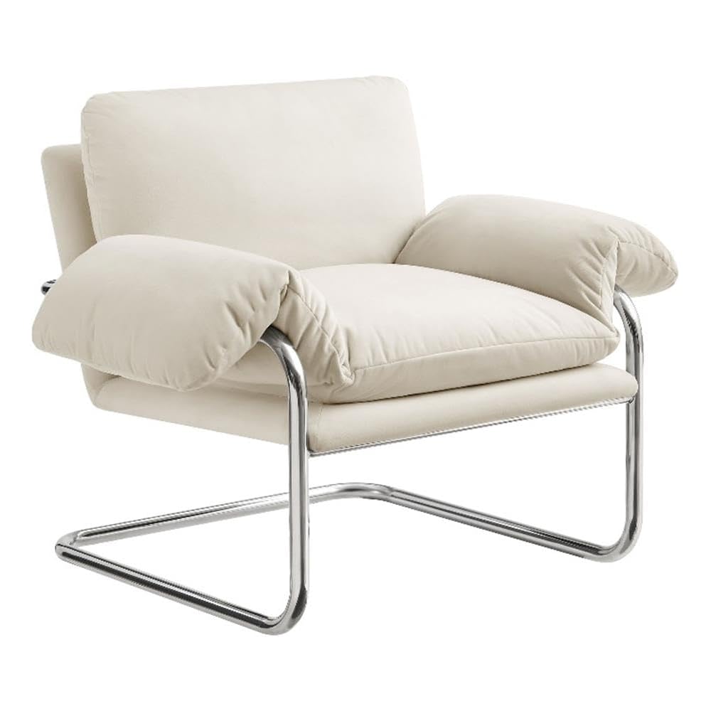 Modway Ansel Performance Velvet Accent Chair in Alabaster - Stain-Resistant Velvet Lounge Chair for Living Room, Bedroom - Corner Reading Chair with Arms and Removable Cushions