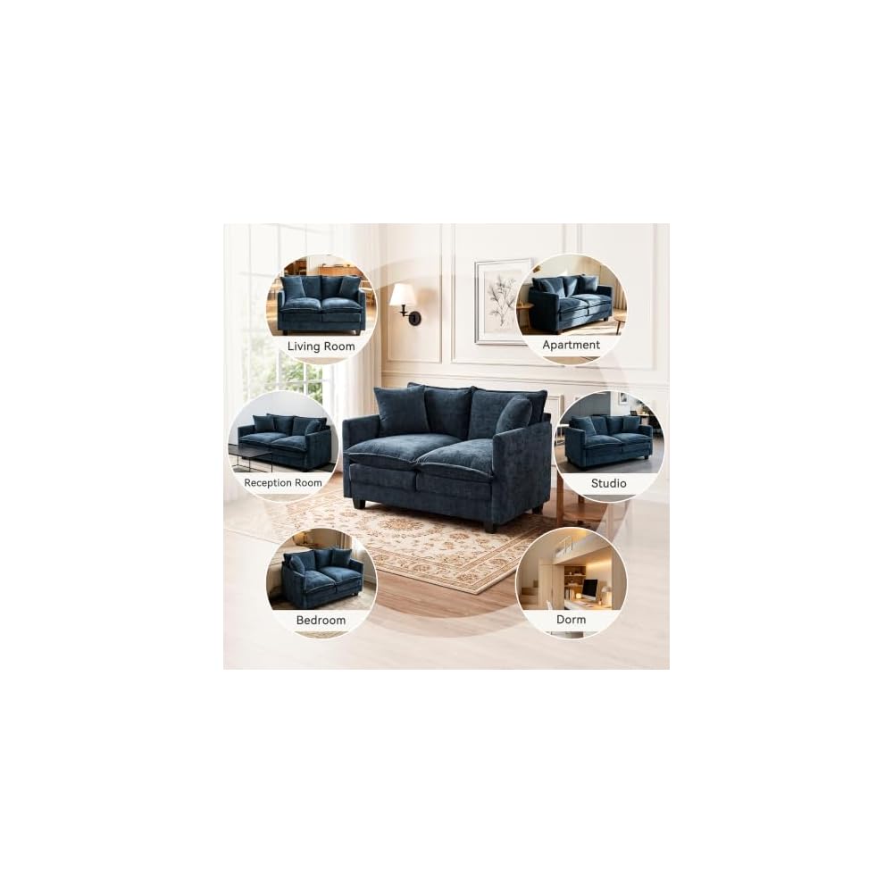Loveseat Sofa, Soft Chenille Cloud‑Cushion Small‑Space Couch