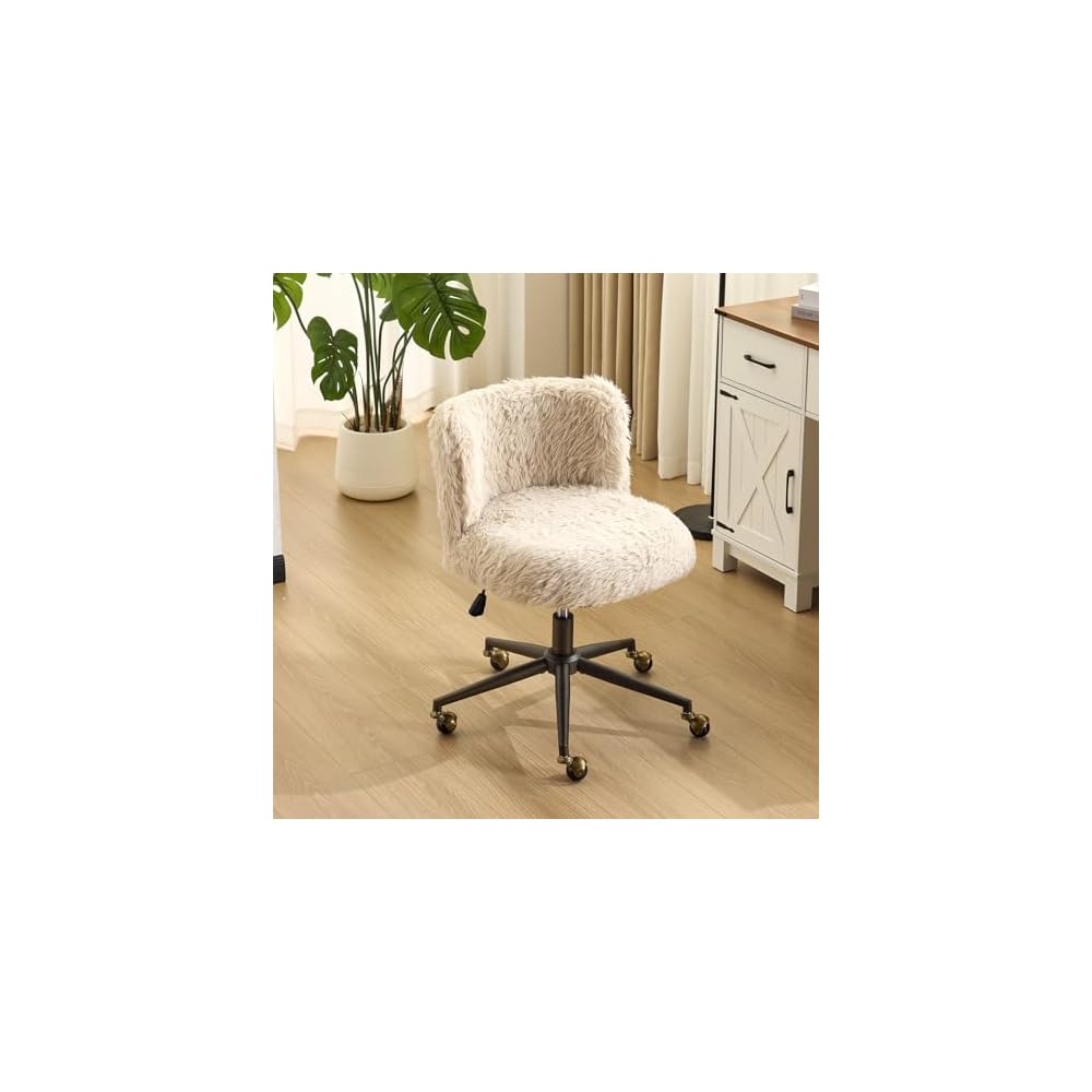 VINGLI Plush Upholstery Vanity Desk Chair with Curved Back & 90-102° Tilt &Adjustable Height, Cute Rolling Chair with Bronze Base & Golden-Bronze 360° Swivel Wheels for Makeup &Home Office,Grass Green