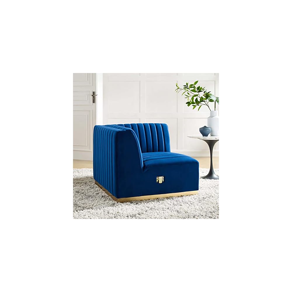 Modway Conjure Channel Tufted Upholstered Performance Velvet Sectional Sofa Left Corner Chair in Black Cognac