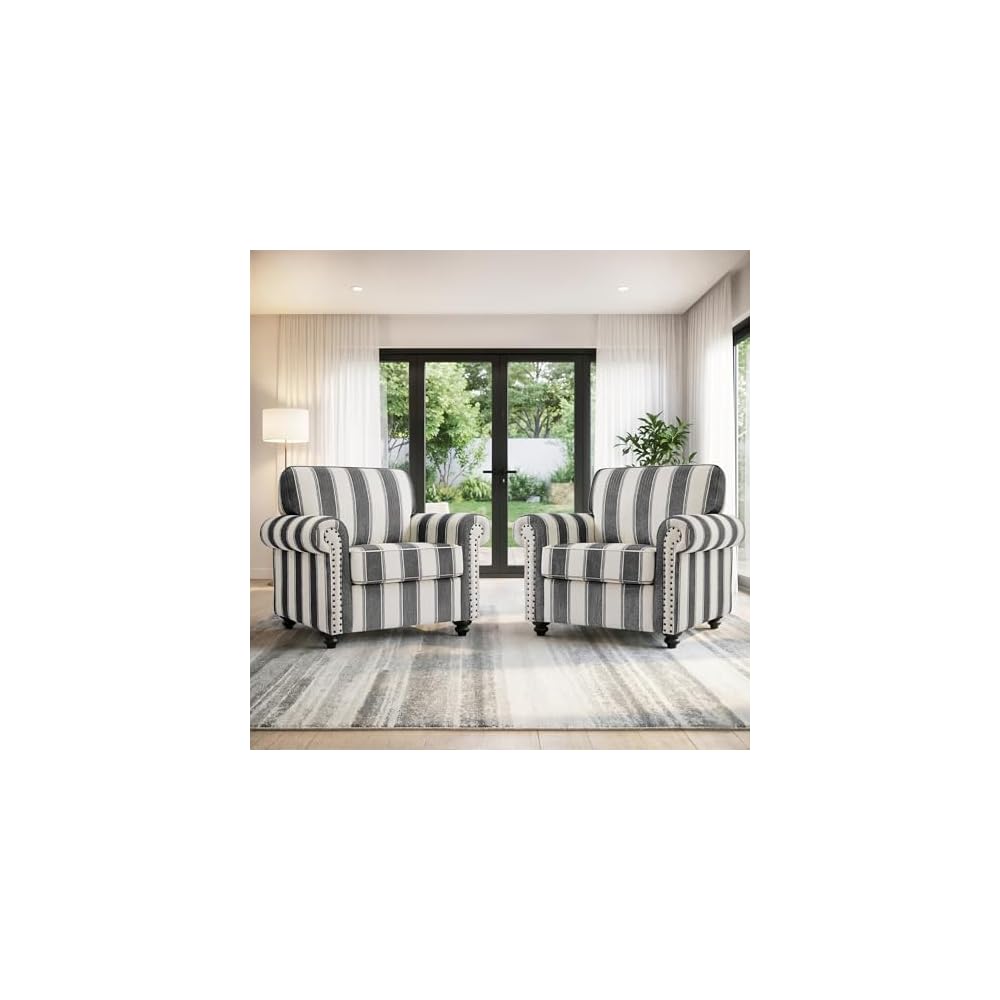 Folral Accent Chairs Set of 2, Comfy Reading Armchair, Black