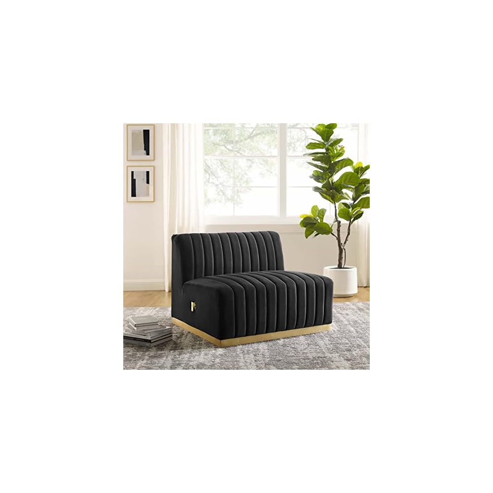 Modway Conjure Channel Tufted Upholstered Performance Velvet Sectional Sofa Left Corner Chair in Black Cognac