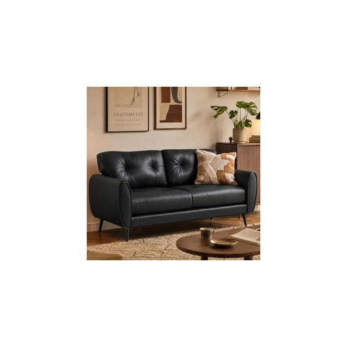 61'' Black Faux Leather Loveseat, Small Tufted Couch for Living Room