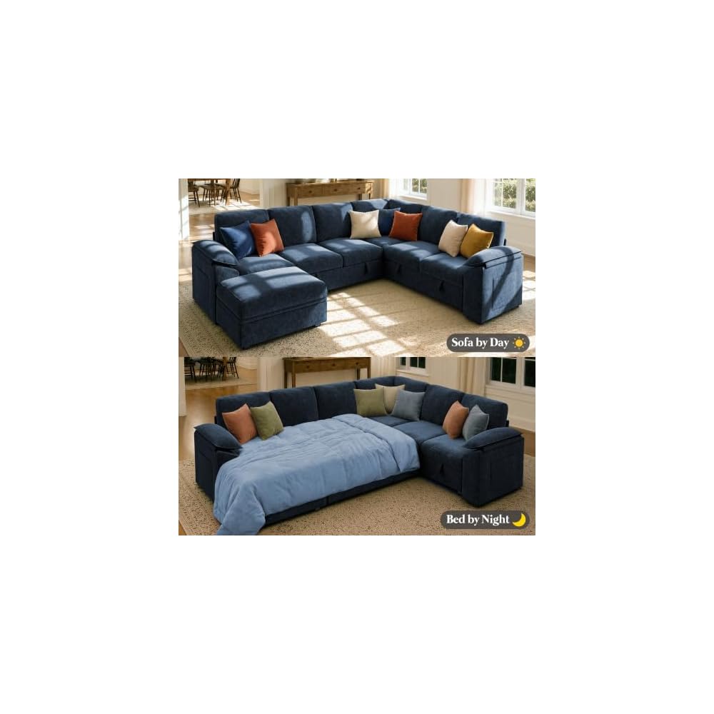 Modular Sectional Sleeper Sofa with Pull Out Bed, U Shaped Couch