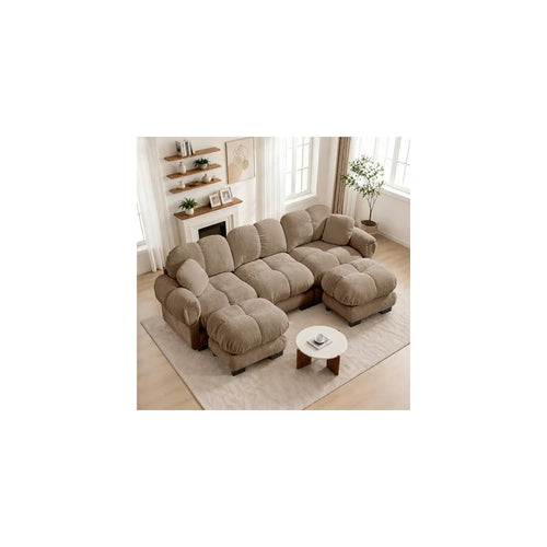 103.9" Modular Cloud Couch, Oversize U-Shaped Sectional Sofa with Ottoman, Deep Seat Chenille Couch, Anti-Slip Design, Modern 3-Seater Sofa for Living Room/Apartment/Bedroom, Brown