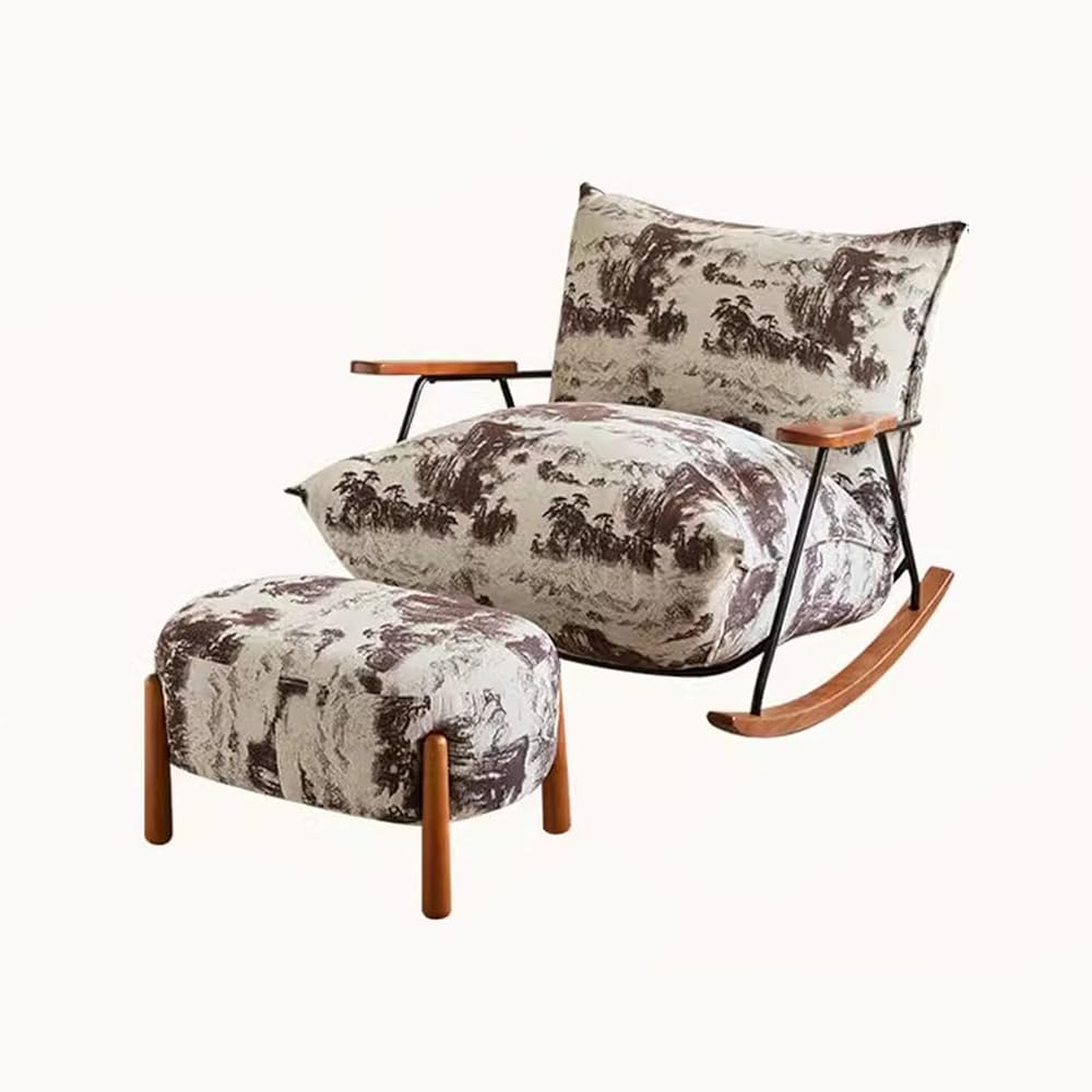 LSLYTQ Retro W Large Seat Bag Rocking Chair, Reclin, Adult Rockchairs, Backrest Chair W Footstool, Reading Chair, Deck Chair, Bedroom Living Room Balcony Trace Sun Loung,H