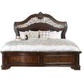 Benjara California King Wooden Bed with Intricate Carved Headboard
