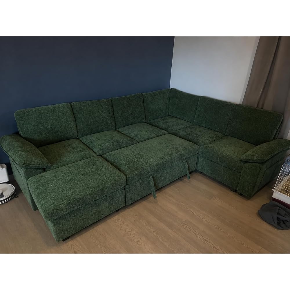 Modular Sectional Sleeper Sofa with Pull Out Bed, U Shaped Couch