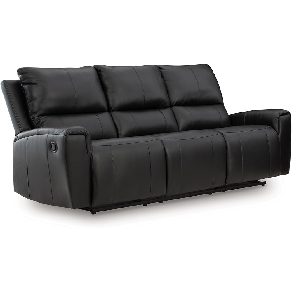 Signature Design by Ashley Glassmere 3-Seat Leather Reclining Sofa, Black