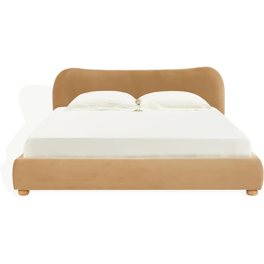 SAFAVIEH Couture Collection Beccarose Light Brown/Walnut Velvet Queen Size Bed