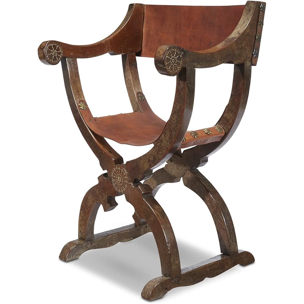 ARTIZANSTORE Antique Medieval Savonarola Arm Chair Home and Office Decor Wooden Furniture