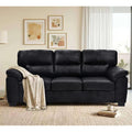 81" 3 Seater Sofa, Tech Breathable Faux Leather Tufted Couch with Wide Armrests for Living Room, Apartment, Office (Black)