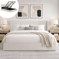 VELOCAVA Queen Lift Up Storage Bed Frame, Velvet-Look Upholstered Bed with Modern Wingback Headboard, Gas Lift Storage, Wood Slat Support, No Box Spring Needed, White