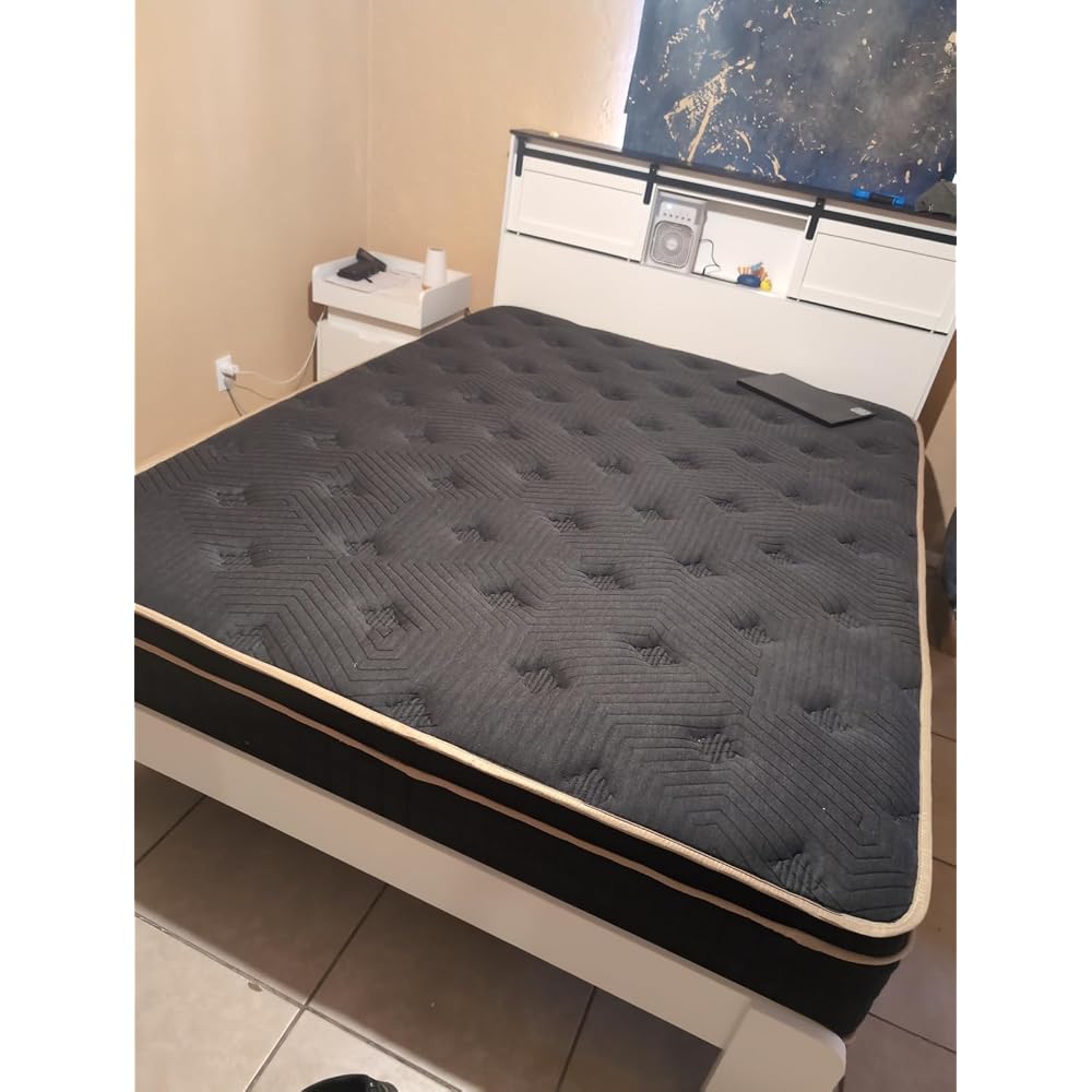DNYN Farmhouse Platform Bed Frame with Storage Headboard and Dual USB Ports