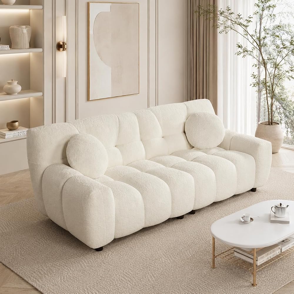 72.8" Cloud Couch Sherpa Modern Loveseat Comfy Boucle Sofa, Cream White