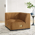 Modway Conjure Channel Tufted Upholstered Performance Velvet Sectional Sofa Left Corner Chair in Black Cognac