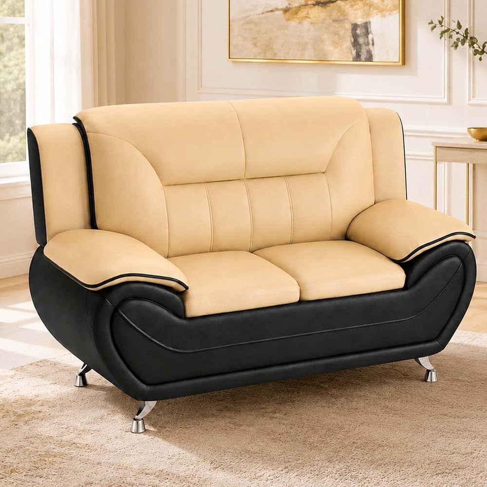 Faux Leather Loveseat Couch, Camel 2 Seater Sofa for Small Spaces (Camel)