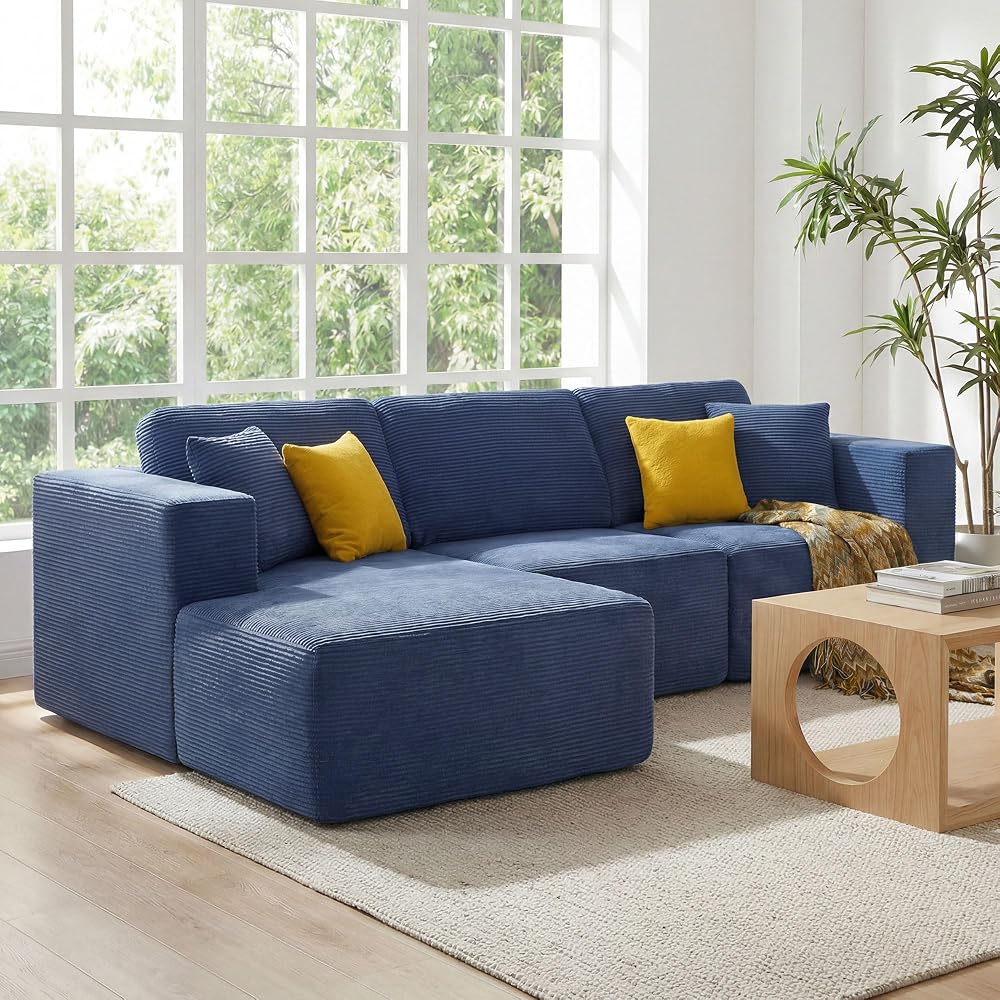 109” Cloud Sectional Couch, Boneless Modular Sofa with L-Shape Chaise, Deep Seat Corduroy Couch, No Assembly Required, Modern Upholstered Sectional for Living Room Apartment Bedroom