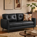 61'' Black Faux Leather Loveseat, Small Tufted Couch for Living Room