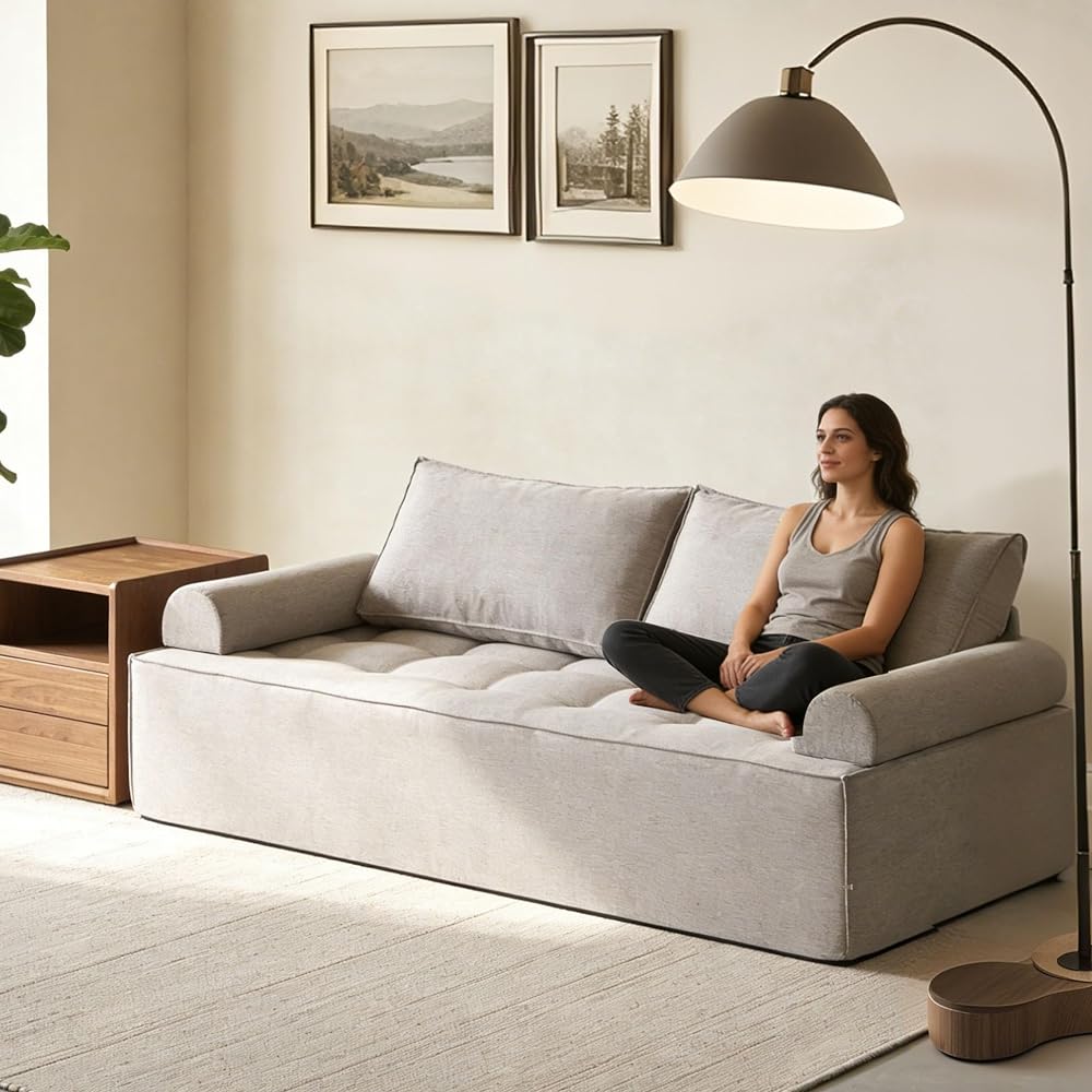 HOMREST Sponge Loveseat, 77 Inch, Grey, No Assembly, 15 Inch Seat Height, 2 Seating Capacity, 78x39x15 Inches, 160 Pounds