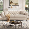COPIAE 82 Inch Chesterfield loveseat Sofa,Tuxedo Arms Modern Couch Sturdy and Easy Installation, Small Sofa for Living Room Bedroom Office and Apartment,Velvet Fabric Beige