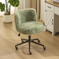 VINGLI Plush Upholstery Vanity Desk Chair with Curved Back & 90-102° Tilt &Adjustable Height, Cute Rolling Chair with Bronze Base & Golden-Bronze 360° Swivel Wheels for Makeup &Home Office,Grass Green