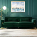 Green 85'' Velvet Sofa, Mid-Century Modern 3-Seat Couch with 2 Pillows & Gold Legs for Living Room Apartment Large Space