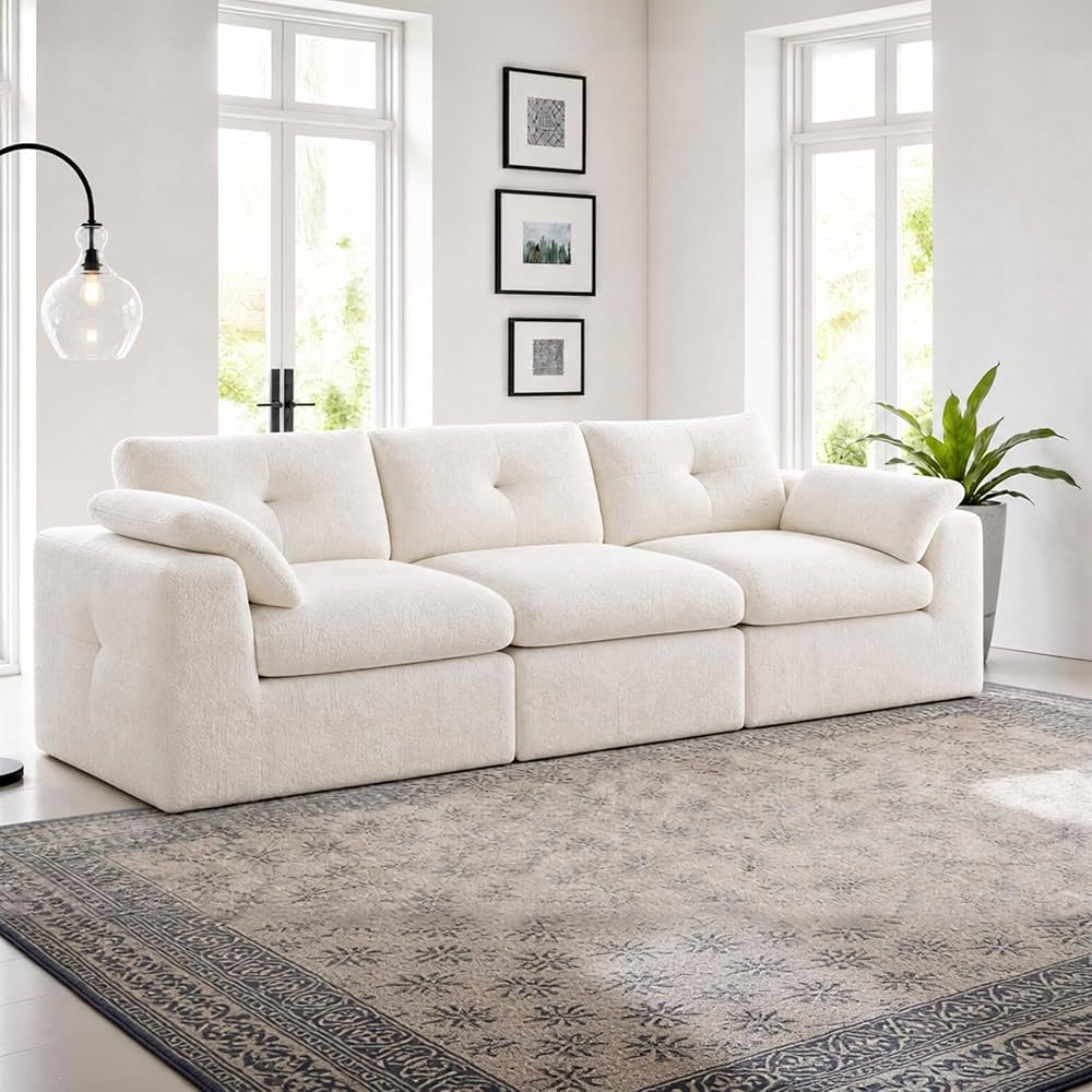 Homkdom 111.5" Cloud Couch, Modular Sectional Sofa for Living Room, White