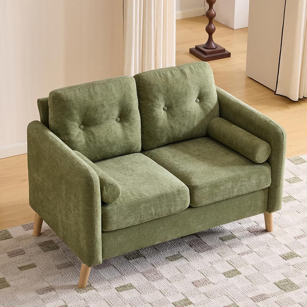 VINGLI 47" Green 2 Seater Chenille Sofa, 6" Cushion Loveseat for Apartment