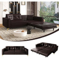 3-in-1 Dark Brown Faux Leather Pull Out Sleeper Sofa Bed Couch with Ultra Wide Armrests, 92.1" King Size Pullout Tufted Sofa Bed, 4 Seater Convertible Couch for Living Room