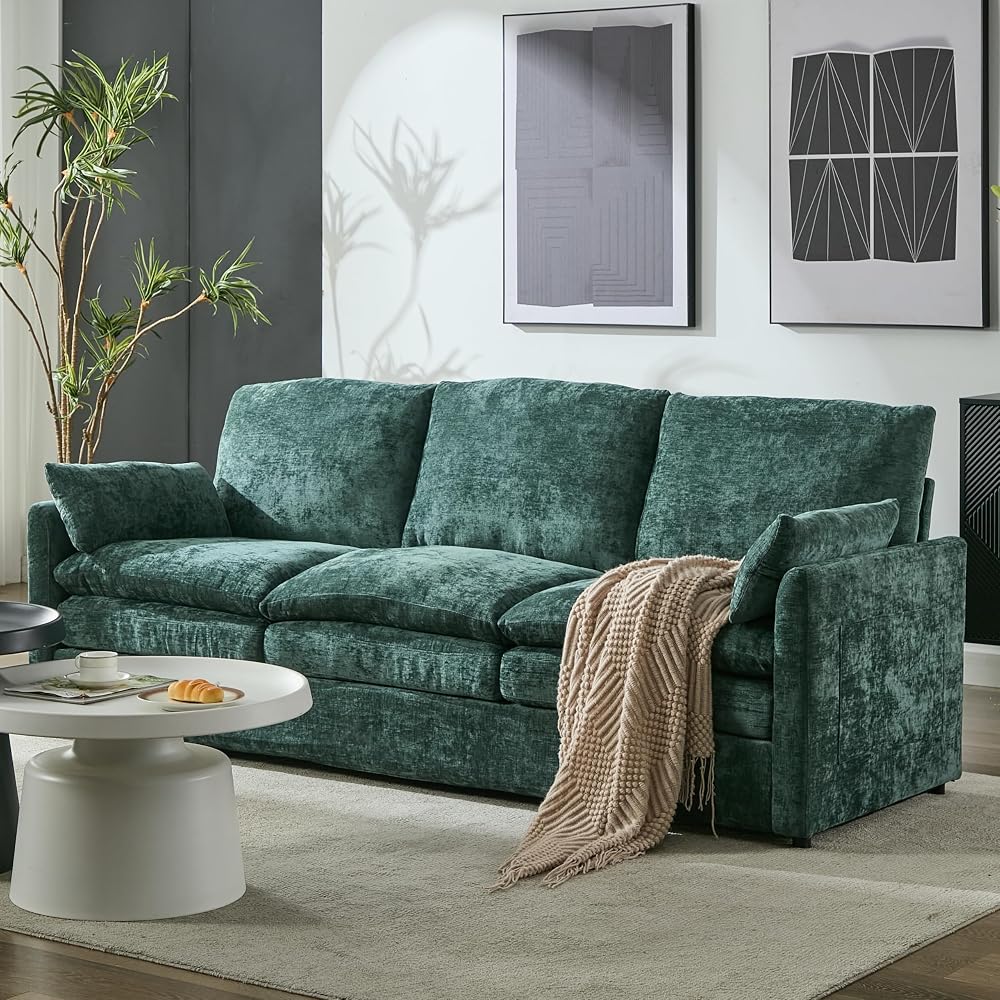 Iroomy Cloud Couch, 83.5" W Modern Sofa, Chenille Covers, Green