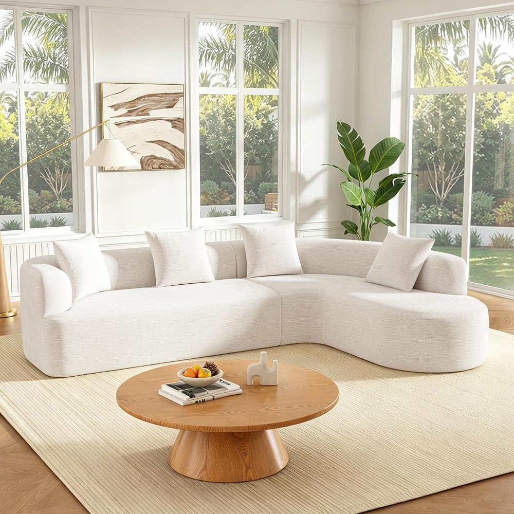 Organic & Curved Boneless Couch 116.5",Cloud-Like,L-Shaped Compressed Sofa