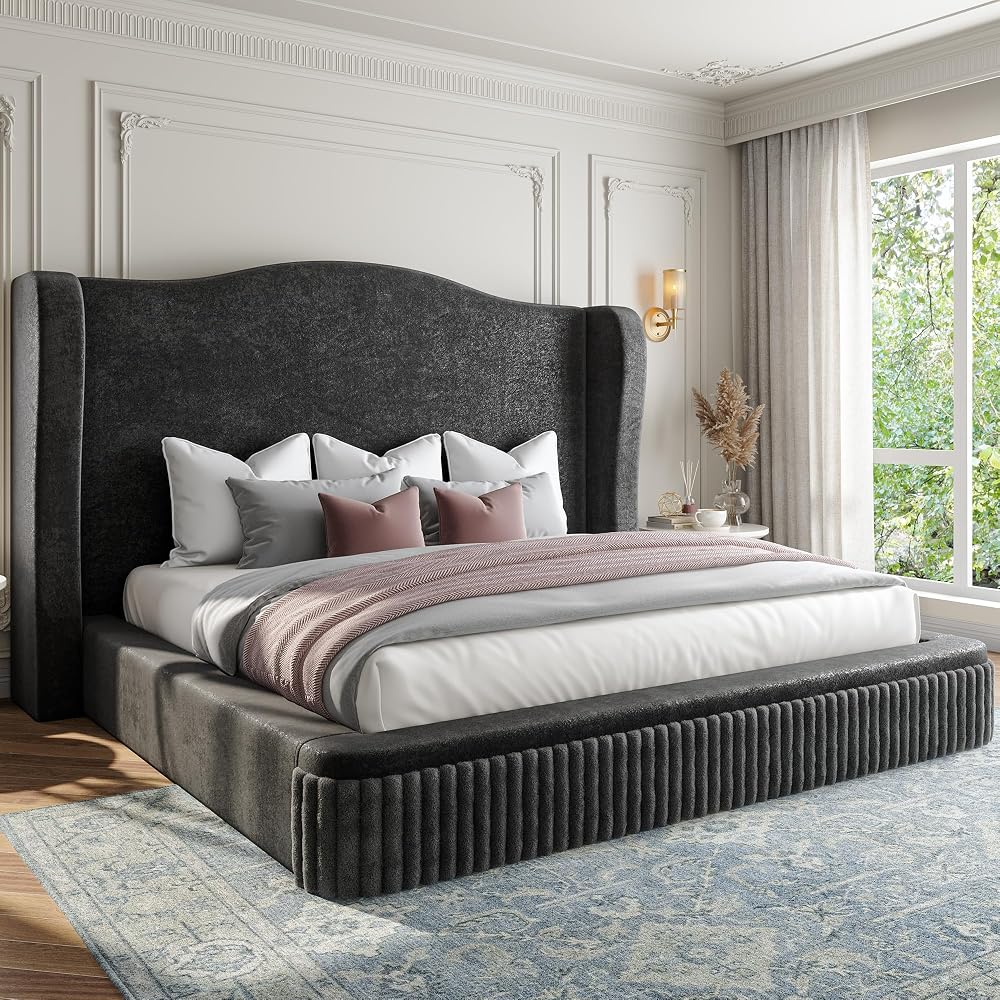 Homkdom 49" Cloud Bed Frame King Size with Tall Wingback Headboard